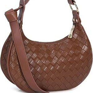 Y2K Shoulder Bag Vintage Clutch Hobo Tote Handbag Brown Criss Cross Styling